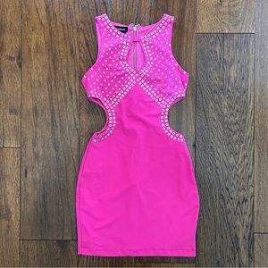 Bebe Hot Pink Embellished Cutout Mini Dress